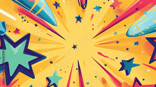 Starburst Background: A vibrant and dynamic background design featuring a burst of colorful rays emanating from a central point, adorned with scattered stars.