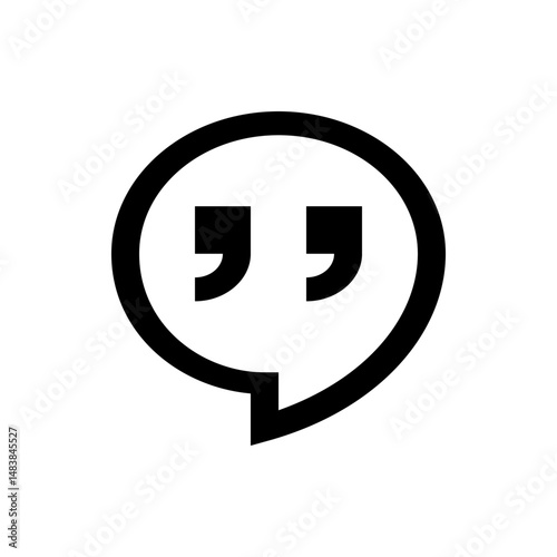 Illustration of a black speech bubble containing quotation marks, isolated on a white background design icon