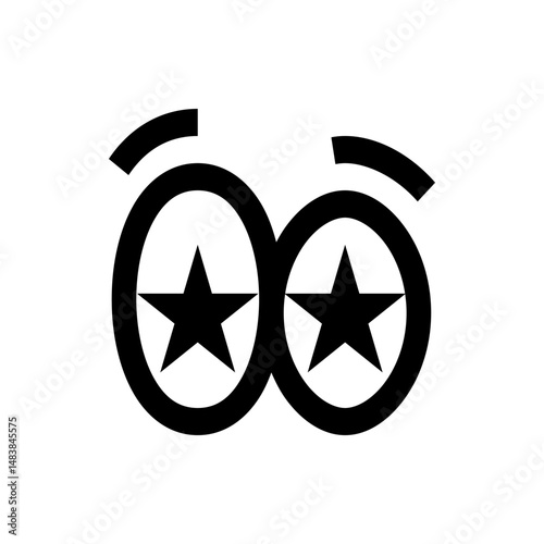 Stylized eyes with star pupils and curved eyebrows in a black and white graphic representation design