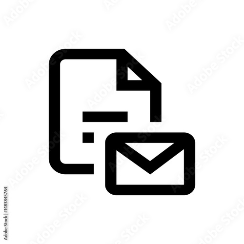 Document with lines and a folded corner icon next to an email envelope icon in black and white color scheme