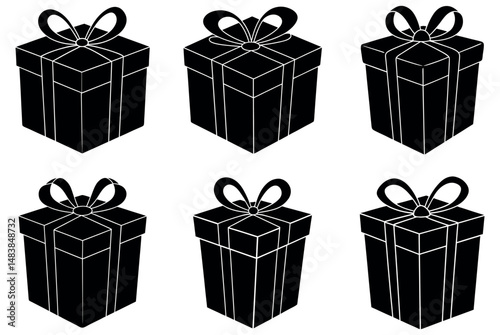 A colorful icon set of xmas gift boxes with ribbon and bow, perfect surprise presents for holiday celebration