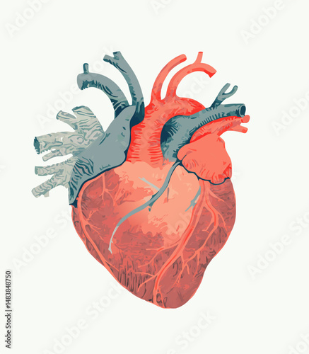 Detailed Anatomical Illustration of a Human Heart