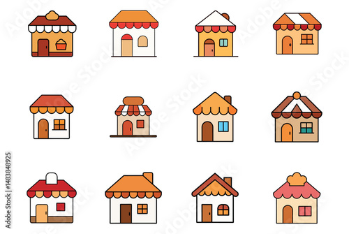This vector set features Bakery shop icons, a symbol of home and residential property design
