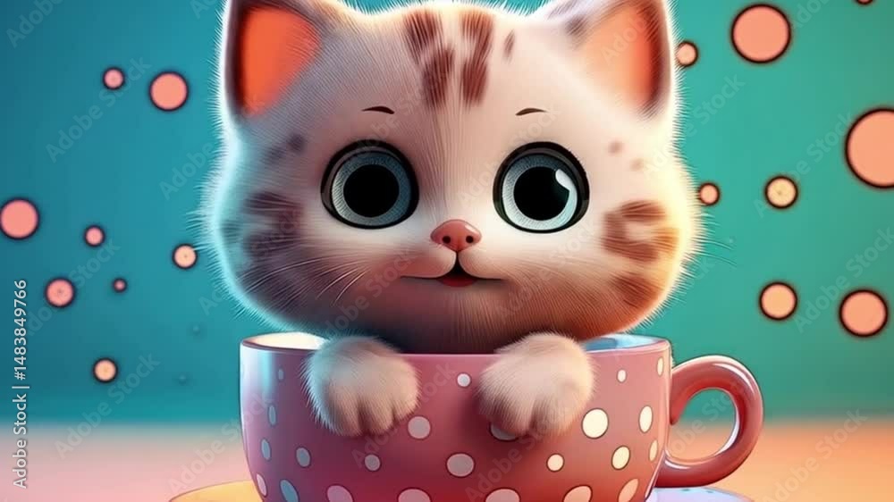 3D Katze in einer Teetasse