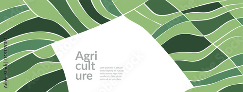 Aerial view of rural farm. Rice wheat paddy tea vineyard crop in geometric pattern. Green terrace field, spring landscape, sustainable agriculture, agronomy, natural environment in abstract vector art
