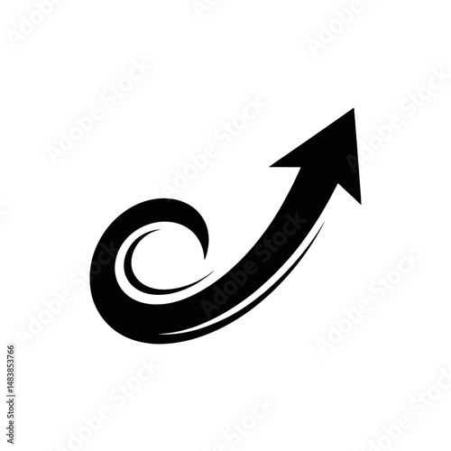 A black arrow curves upward in a spiral motion  giving a sense of dynamic movement and progress.