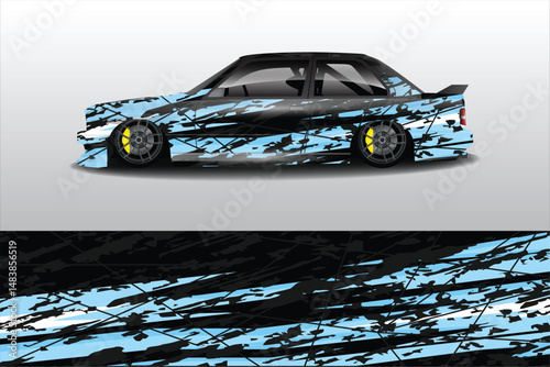 Sleek modified car design with dynamic blue patterns