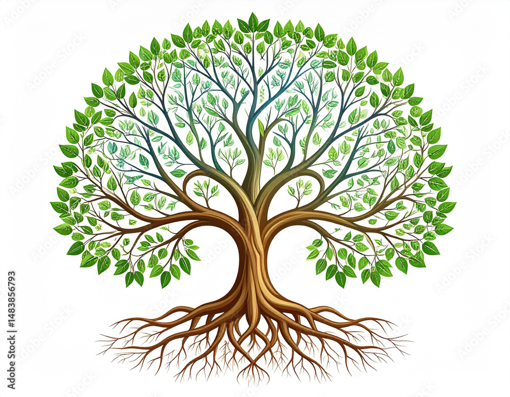 Naklejka premium Interconnected root systems of trees symbolize the interconnectedness of ecosystems and the importance of biodiversity.