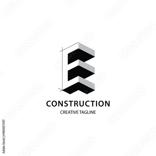 Letter E 3D logo for construction and architecture company. property logo design template for your brand