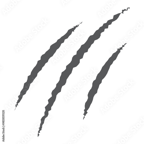 Set of black claws scratches animals. Four scratches shape. Wild animal claw marks. Funny design element