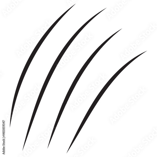 Set of black claws scratches animals. Four scratches shape. Wild animal claw marks. Funny design element