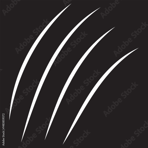 Set of black claws scratches animals. Four scratches shape. Wild animal claw marks. Funny design element