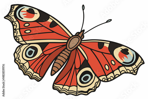Generated AI Butterfly Illustration Vibrant Red Peacock Butterfly Design