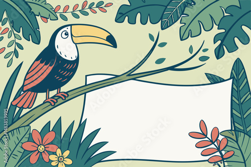 Vibrant Toucan Bird A Generated AI Tropical Cartoon Illustration