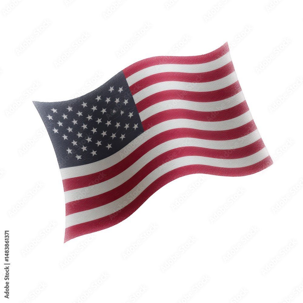 Fototapeta premium Image shows waving American flag with red and white stripes and white stars on blue field, symbolizing patriotism and national pride