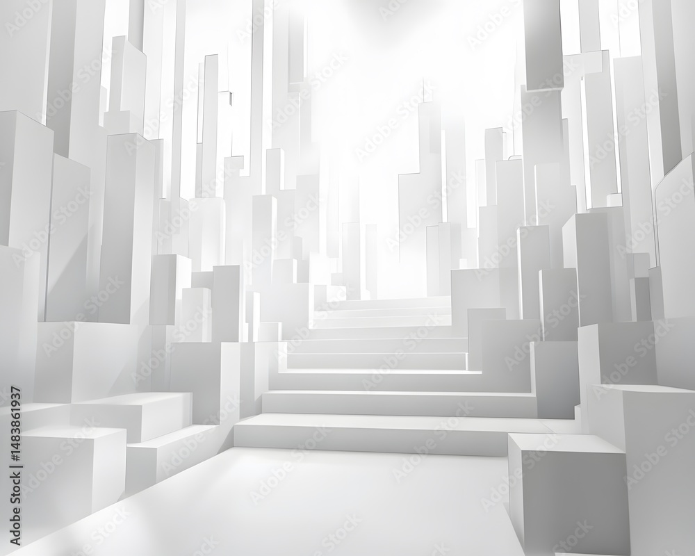 Fototapeta premium Abstract White Cityscape Architecture Staircase