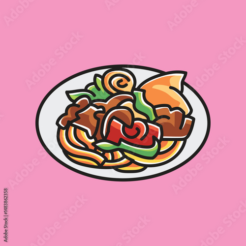 Singaporean Cuisine Vector Cartoon Illustration. Food Icon Concept Isolated Premium Vector. Flat Cartoon Concept. Cute Doodle Cartoon Illustration Style. Suitable for Any Project