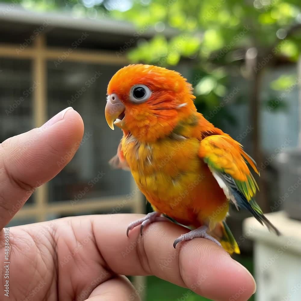Un moment de complicité avec un petit perroquet orange