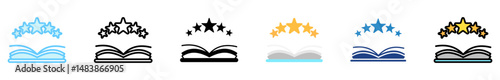 Ratings multi style, mini illustration icon set. outline, flat, glyph, line color. vector for UI, UX, app, web, digital or print, related to international literacy days, education.