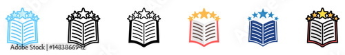 Ratings multi style, mini illustration icon set. outline, flat, glyph, line color. vector for UI, UX, app, web, digital or print, related to international literacy days, education.