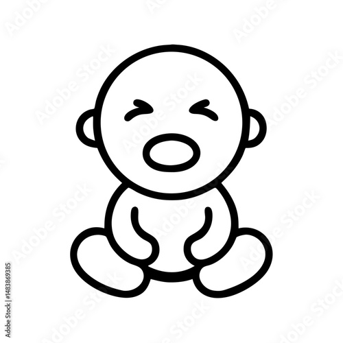 Cute baby yawning while sitting on the floor with a mild expression, icon, vector 