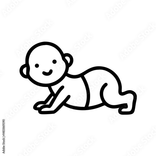 Cute baby crawling on hands and knees with a joyful expression, icon, vector  