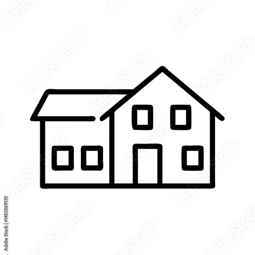 Simple line drawing of a duplex house design, icon, vector  