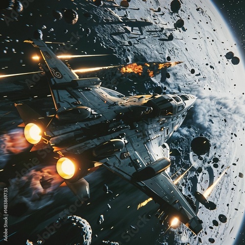 Wallpaper Mural Space ship in outer space. Futuristic science fiction scene. 3D rendering Torontodigital.ca