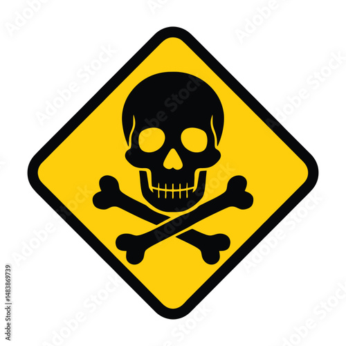Yellow Diamond Warning Sign Skull and Crossbones Danger