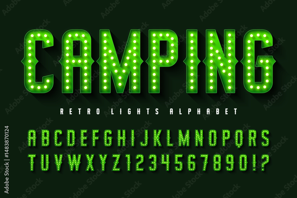 Fototapeta premium Retro circus alphabet design, cabaret, fairy LED lamps letters and numbers.
