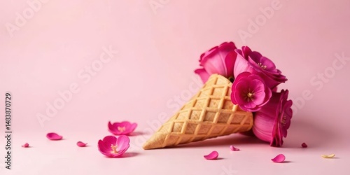 Sweet Floral Delight in a Waffle Cone A Pink Paradise of Delicate Blooms and Crispy Texture