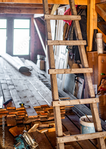 House construction or renovation with old wooden planks