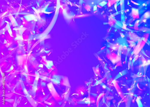 Carnaval Background. Party Glitter. Glare Element. Art Holographic Explosion. Color Burst. Rainbow Tinsel. Pink Retro Effect. Isolated Banner. Blue Carnaval Background