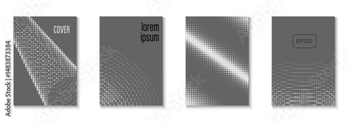 1980 Cover Set. Grey Abstract Poster. Color Circles On Memphis Layout. Dynamic Frame For Annual Invitation. Music White And Greyscale  Flyer. Business Pattern. Black 1980 Cover