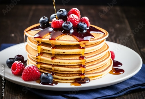 Wallpaper Mural A stack of pancakes topped with berries and syrup. Torontodigital.ca