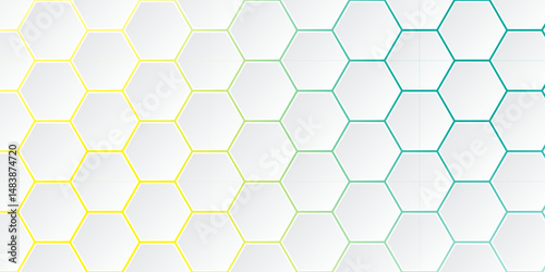 Abstract Hexagon white background. Abstract background design with white hexagon and colorful light. Abstract. Hexagon. Vector.