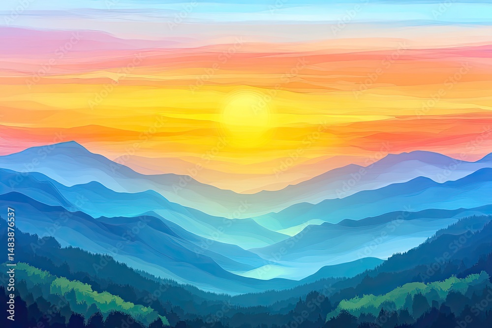 Obraz premium Sunrise over a vibrant mountain range