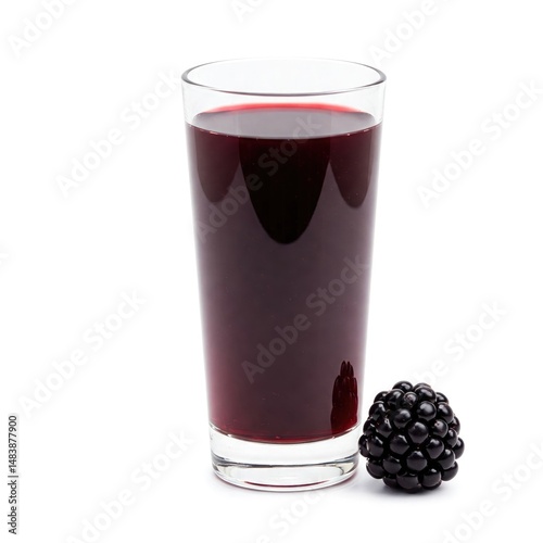 Glass of blackberry juice isolated on white background.