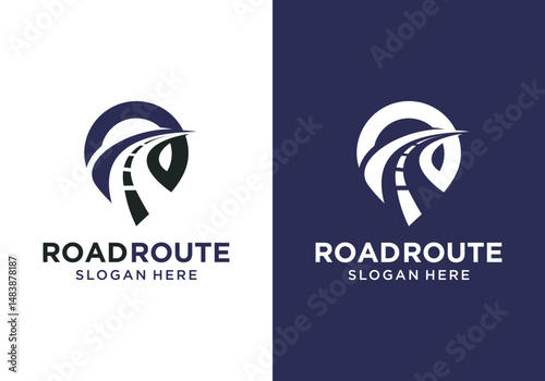 Road trip vector logo design. Road map logo design template, vector illustration of location point icons and route maps for road trip
