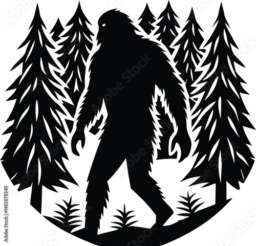 Bigfoot Silhouette Walking in Forest