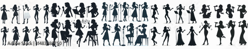 Vector silhouette of a woman singing