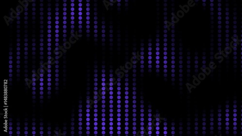 Abstract dotted background with pop cartoon comic motion pattern. Purple flickering spots on black background, moving and changing shape. Seamless loop overlay animation