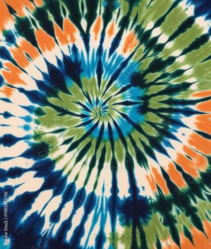 Tie dye shibori background. Colorful Tie Dye Spiral Design Tie dye textile print Swirl rainbow tie-dye wallpaper. Hippie boho tie-dye texture backdrop.