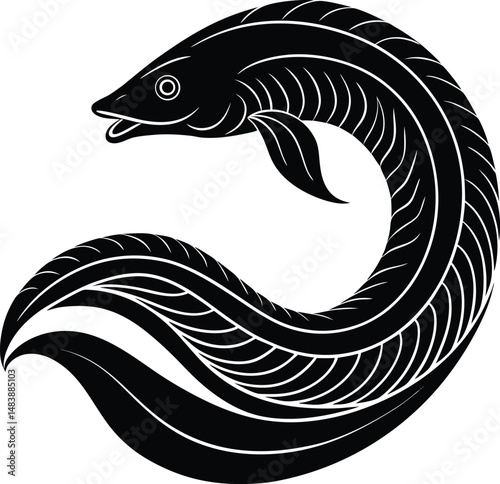 Eel Silhouette Coiled in Wave