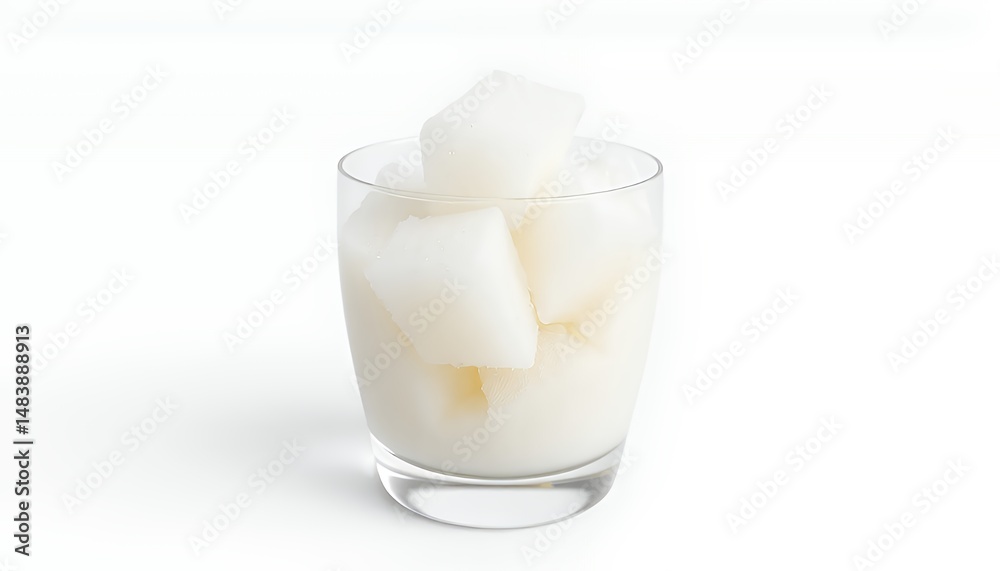 Nata De Coco Cubes in Glass Isolated on White Background a 3D Rendering