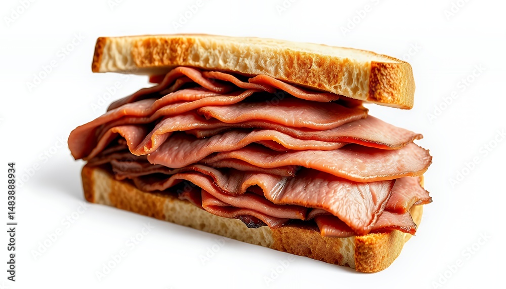 New York Style Roast Beef Sandwich on Toasted Bread Isolated on White Screen Background 3D Render