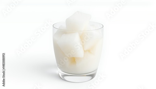 Nata De Coco Cubes in Glass Isolated on White Background a 3D Rendering