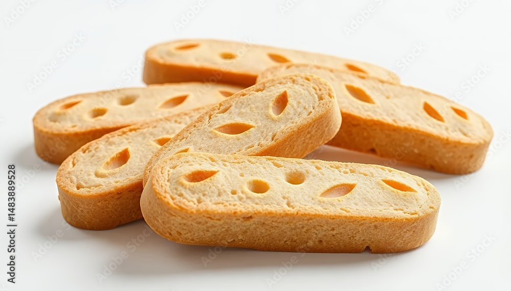 Pile of Golden Biscotti Cantucci Isolated on White Background Displaying Italian Culinary Tradition