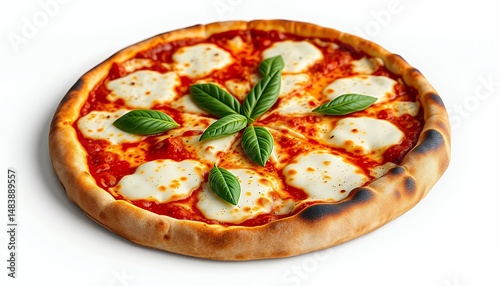 Obraz na płótnie Pizza Margherita 3D Render with Mozzarella and Basil Isolated on White Screen Backdrop in a Culinary Presentation w salonie