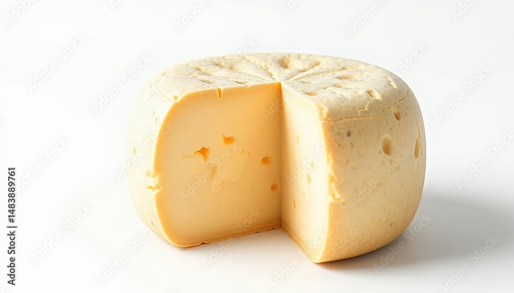 Realistic 3D Rendered Yellow Italian Pecorino Cheese Isolated on White Screen Background Round with a Missing Slice